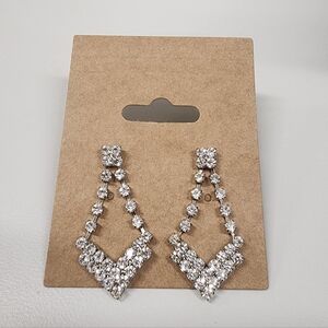 Sparkling Silver-Tone Crystal Rhinestone Dangle Earrings Bridal Chandelier Prom